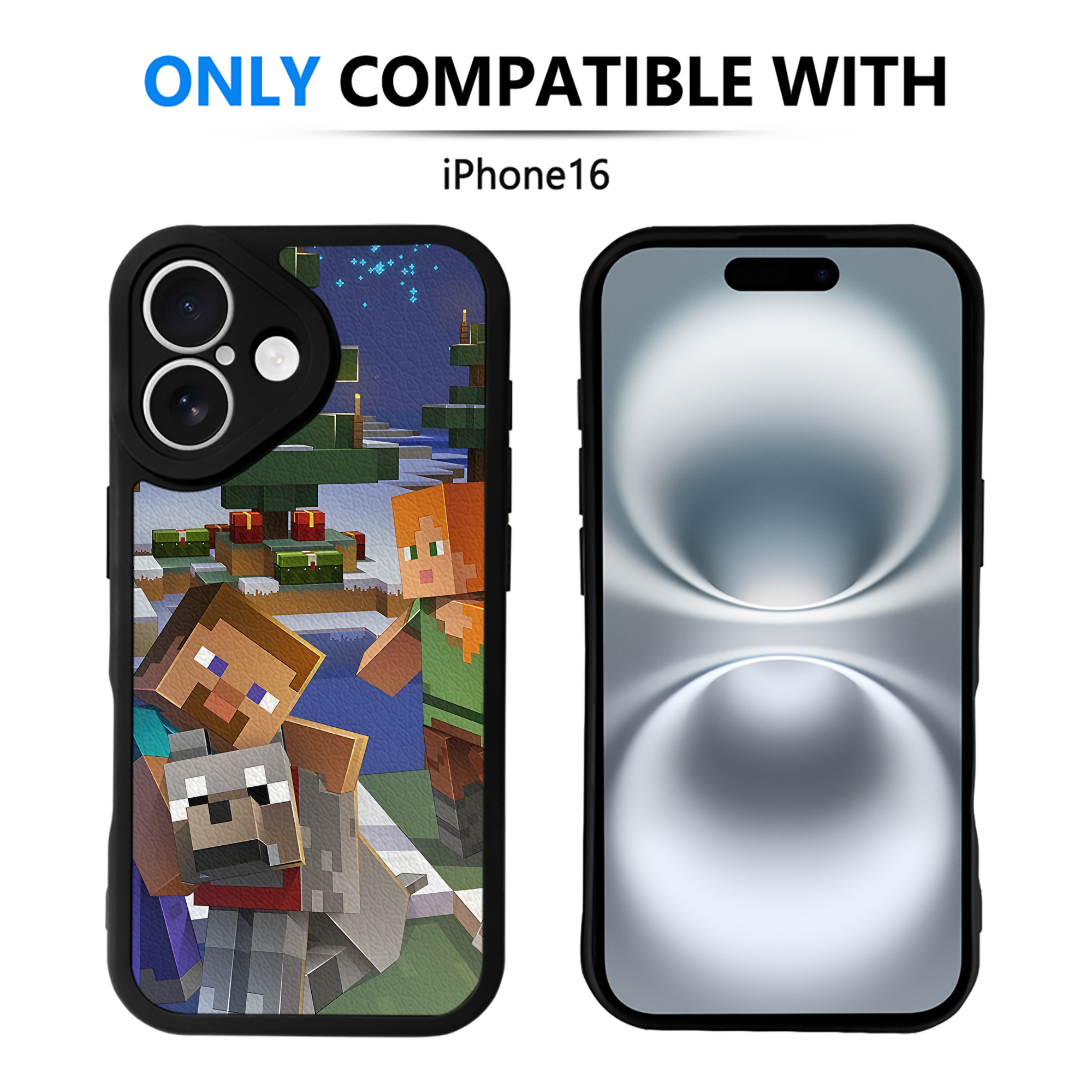（画像用） マインクラフト ブロックの世界 Minecraft MC Block world 【iPhone 16シリーズ対応】シリコンスマホケース（レザー調） 材質：シリコン